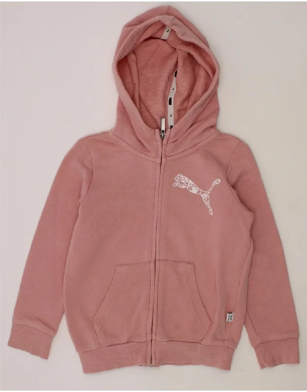 PUMA Girls Graphic Zip Hoodie Sweater 5-6 Years XS  Pink Cotton