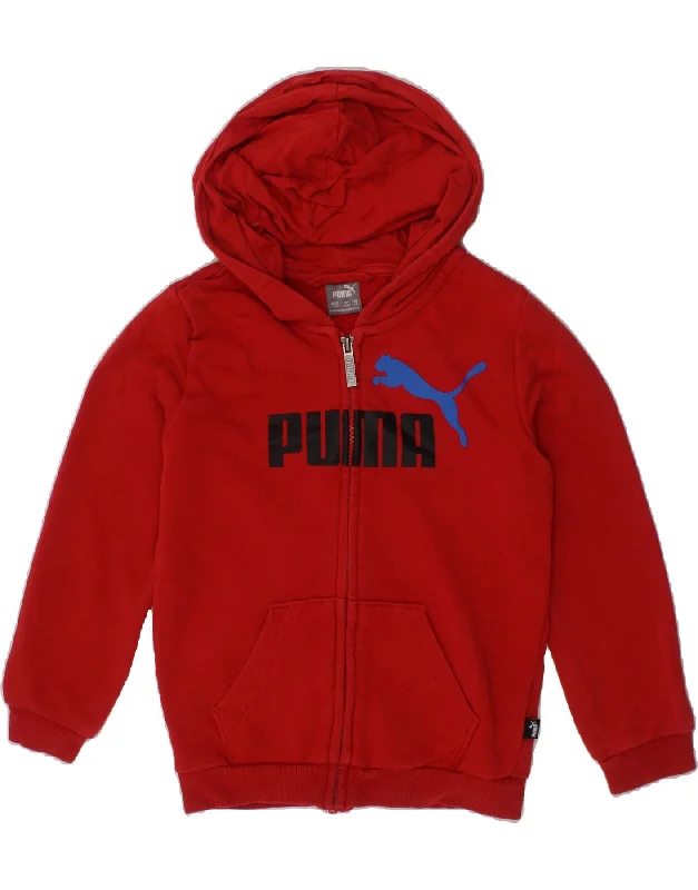 PUMA Girls Graphic Zip Hoodie Sweater 5-6 Years XS Red Cotton