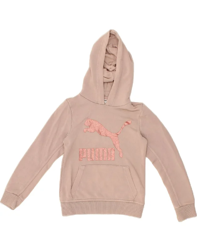 PUMA Girls Graphic Zip Hoodie Sweater 9-10 Years Medium  Pink Cotton