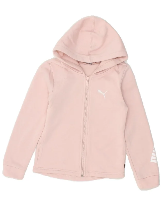 PUMA Girls Graphic Zip Hoodie Sweater 9-10 Years Pink Cotton