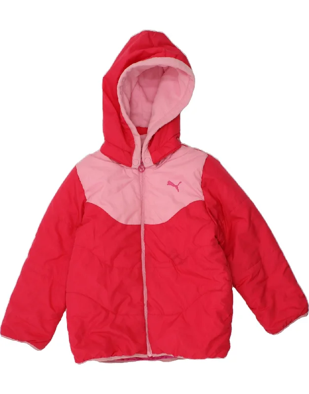 PUMA Girls Hooded Padded Jacket 3-4 Years Red Colourblock Polyester