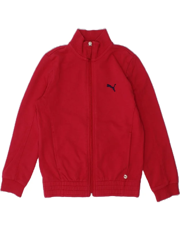 PUMA Girls Tracksuit Top Jacket 7-8 Years Small Red Cotton