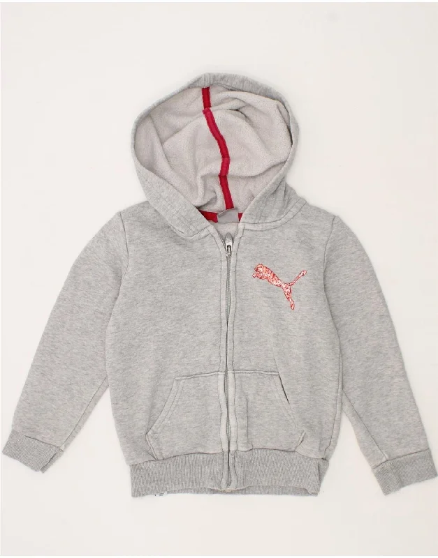 PUMA Girls Zip Hoodie Sweater 5-6 Years Grey Cotton