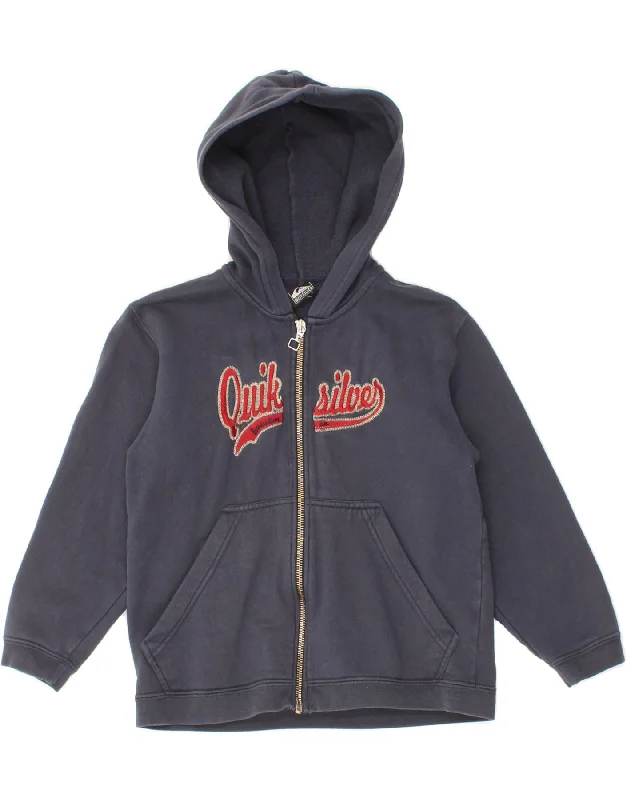 QUIKSILVER Girls Graphic Zip Hoodie Sweater 7-8 Years Navy Blue Cotton