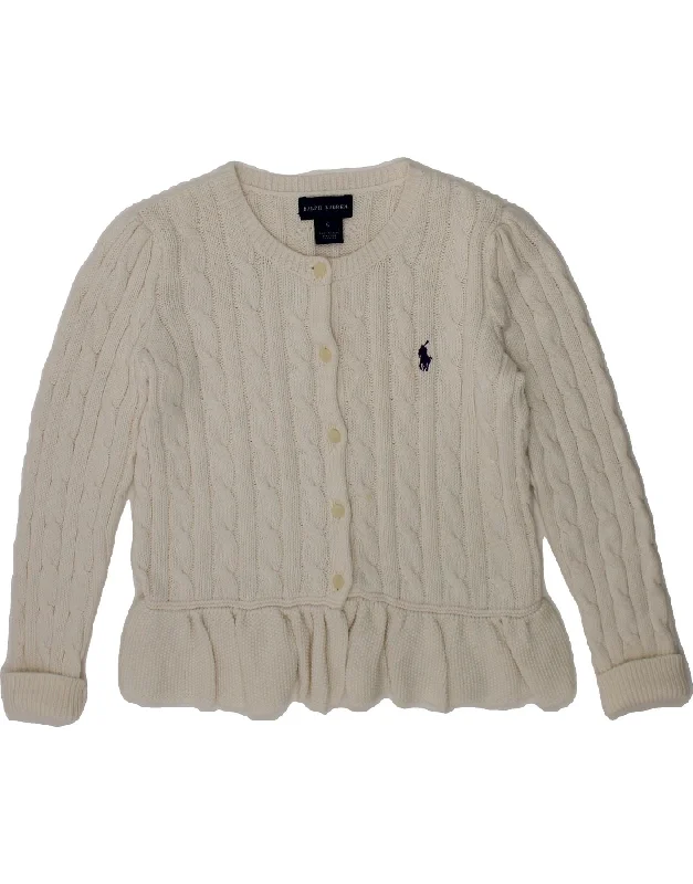 RALPH LAUREN Girls Cardigan Sweater 4-5 Years White Cotton