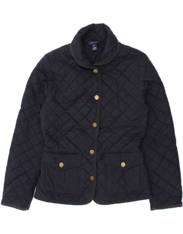 RALPH LAUREN Girls Quilted Jacket 12-13 Years Large Navy Blue Polyester