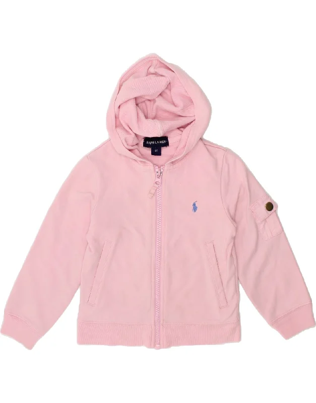 RALPH LAUREN Girls Zip Hoodie Sweater 2-3 Years Pink Cotton