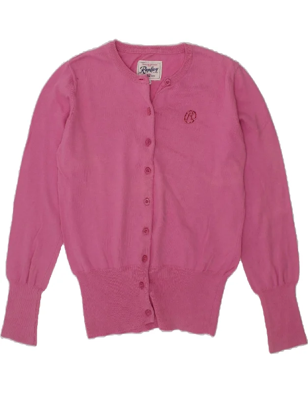 REPLAY Girls Cardigan Sweater 9-10 Years Small Pink Cotton