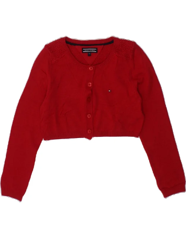 TOMMY HILFIGER Girls Crop Cardigan Sweater 3-4 Years Red Cotton