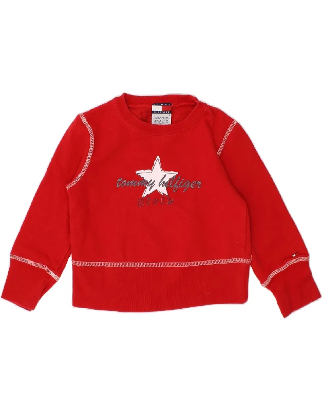 TOMMY HILFIGER Girls Graphic Sweatshirt Jumper 3-4 Years Red Cotton