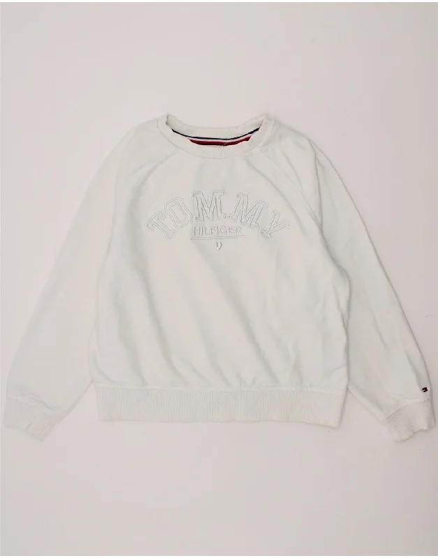 TOMMY HILFIGER Girls Graphic Sweatshirt Jumper 9-10 Years White Cotton