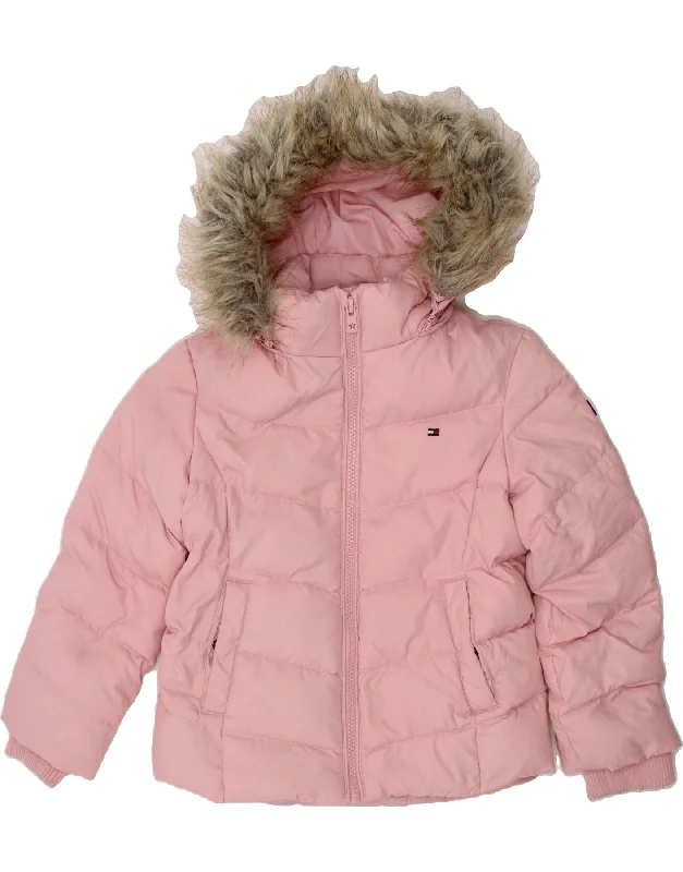 TOMMY HILFIGER Girls Hooded Padded Jacket 4-5 Years Pink Polyester