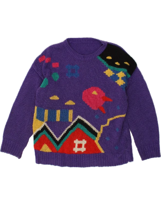 VINTAGE Girls Graphic Crew Neck Jumper Sweater 14-15 Years Purple