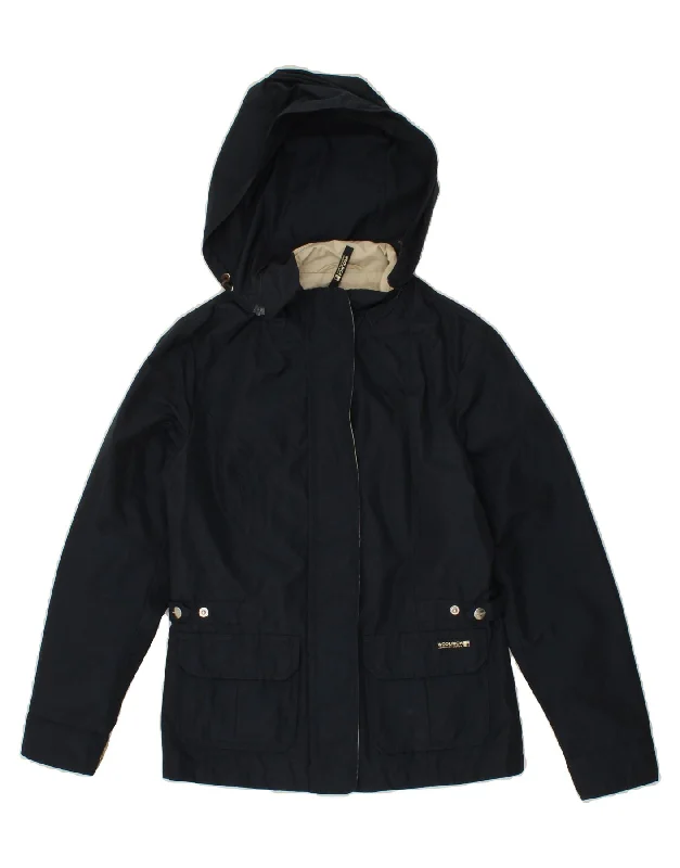 WOOLRICH Girls Hooded Rain Jacket 11-12 Years Medium Navy Blue