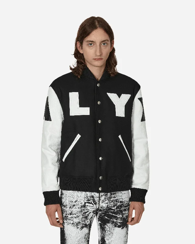 Leather Patch Logo Varsity Jacket Black