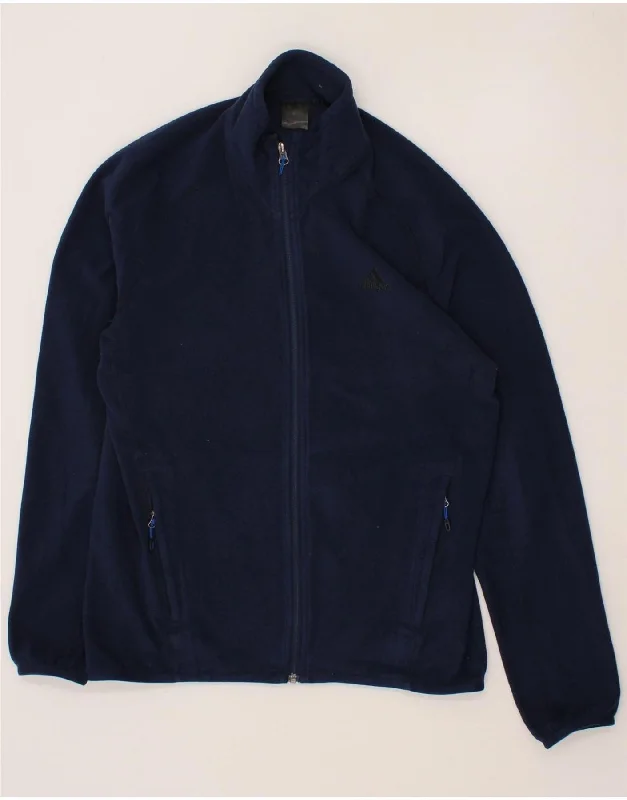 ADIDAS Mens Fleece Jacket UK 38 Medium Navy Blue Polyester