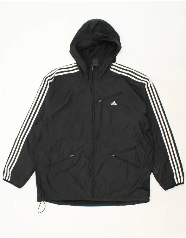 ADIDAS Mens Hooded Rain Jacket UK 42 XL Black Polyester