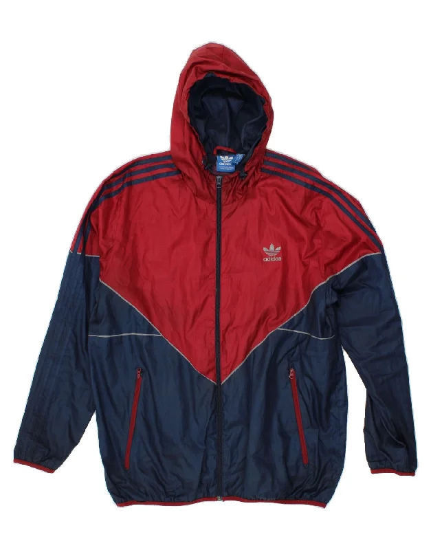 ADIDAS Mens Hooded Rain Jacket UK 42 XL Red Colourblock Polyester