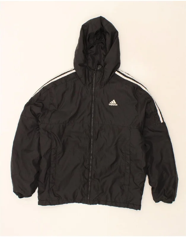 ADIDAS Mens Hooded Windbreaker Jacket UK 38 Medium Black Polyester