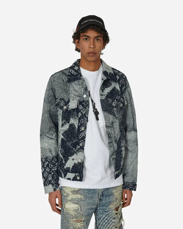 Patchwork Jacquard Trucker Jacket Indigo