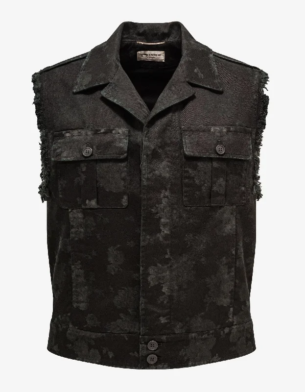 Saint Laurent Black Floral Sleeveless Jacket