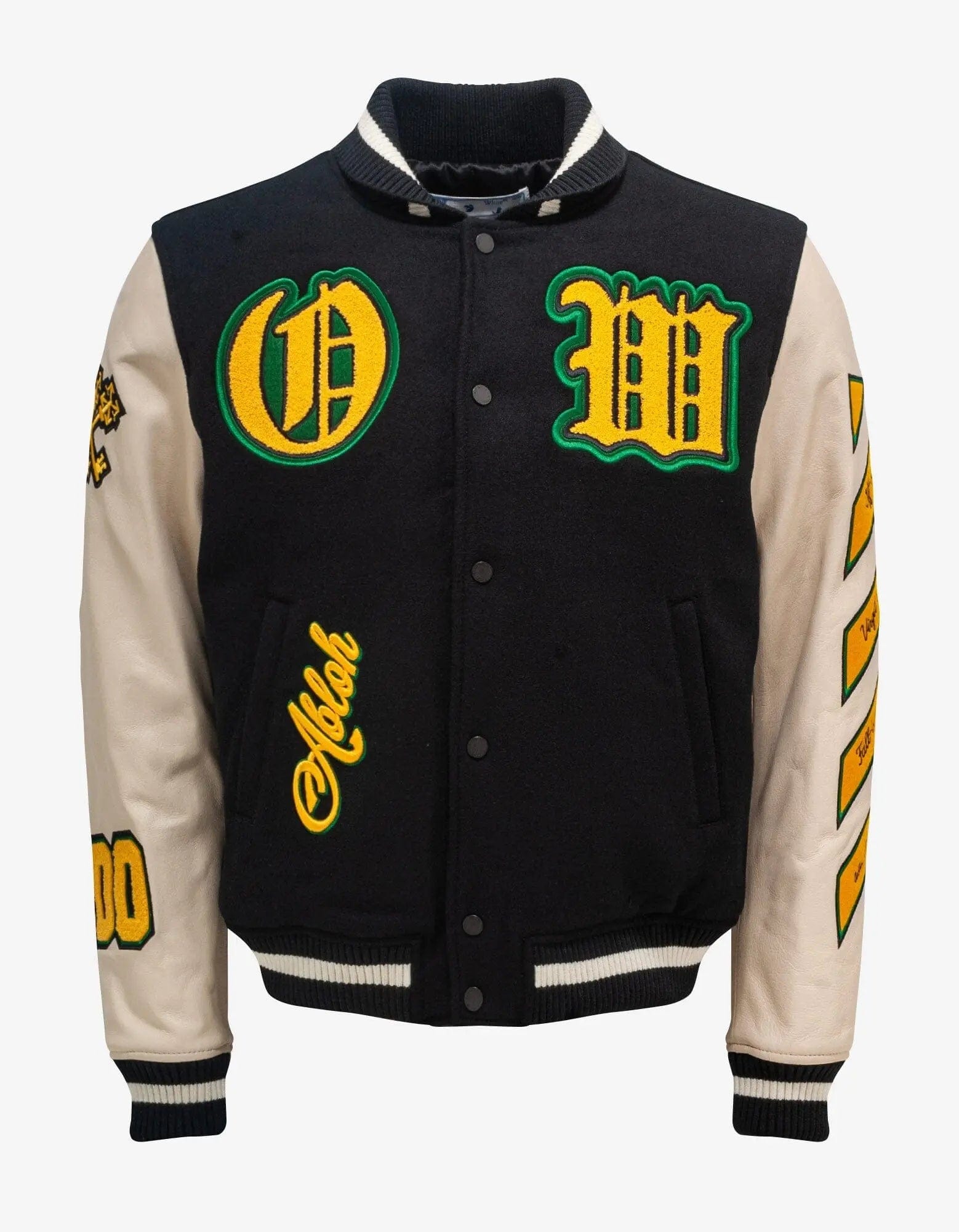 Off-White Black Graphics Leather Varsity Jacket