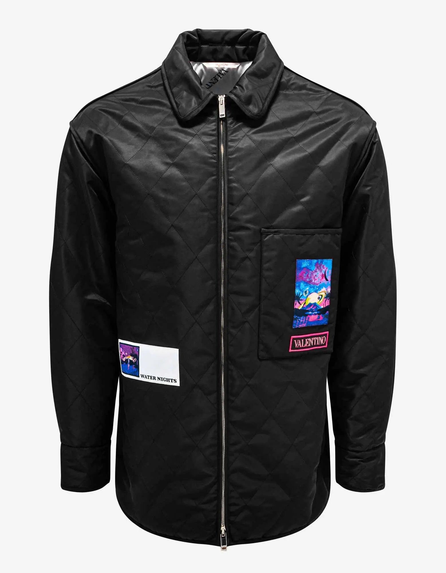 Valentino Garavani Black Quilted Jacket with Vaporwave Patches