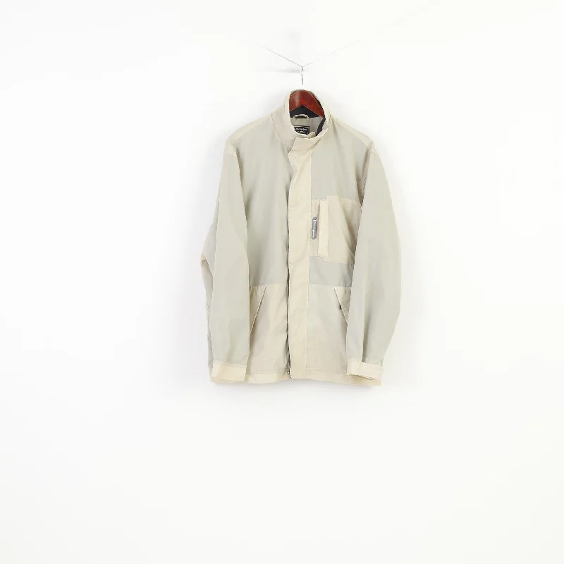 Champion Men L Jacket Beige Full Zipper  Nylon Vintage Pockets Outwear  Top