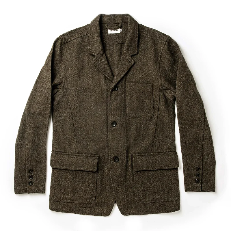 The Gibson Jacket in Olive Herringbone Wool