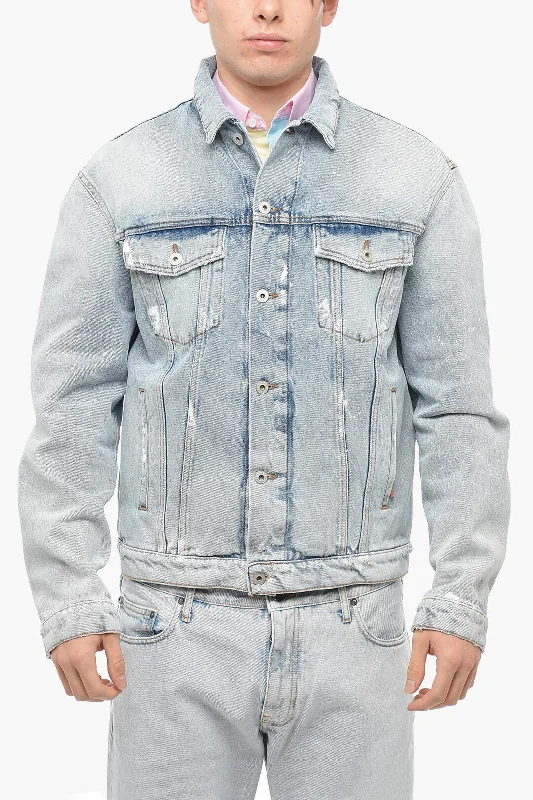 Heron Preston Distressed Denim Jacket with Logo Patch