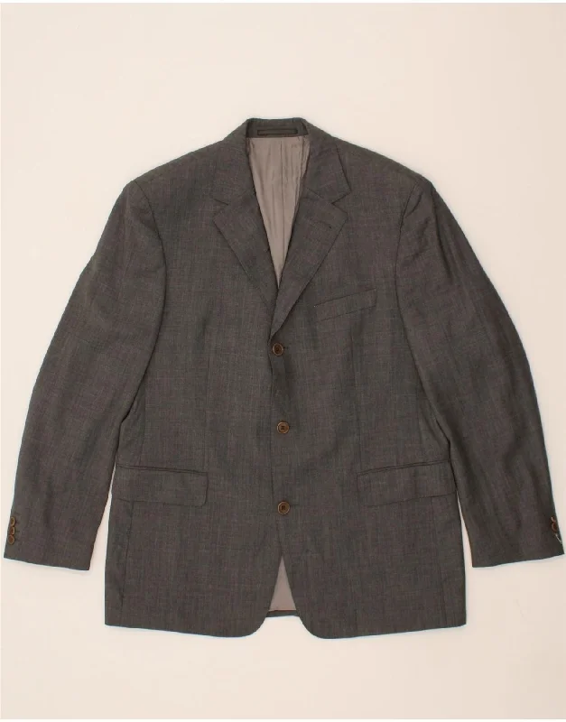 HUGO BOSS Mens Stretch 3 Button Blazer Jacket IT 54 2XL Grey Wool