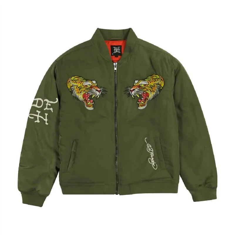 Men's Nyc Skull Bomber Jacket In Olive