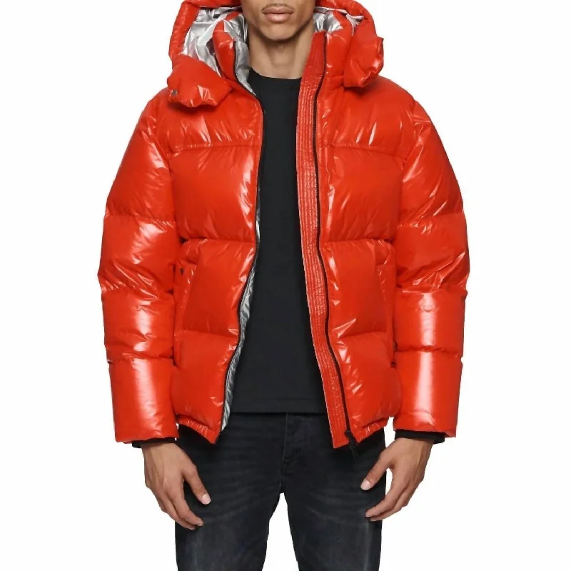 Nylon Down Puffer Jacket In Red