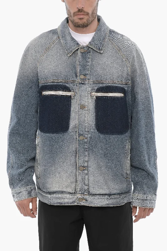 Palm Angels Delavè Effect Denim Jacket with Double Breast Pocket