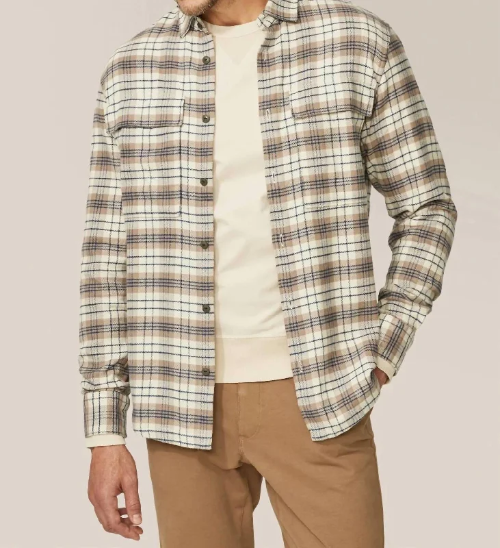 Stadium Shirt Jacket In Oatmeal Dayton Plaid