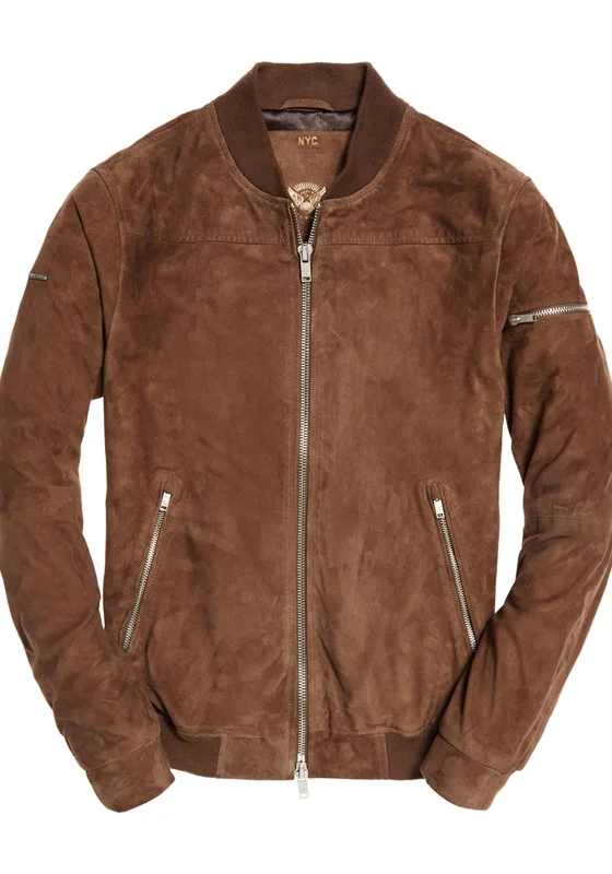 Superdry Men’s Slim Suede Bomber Jacket, Taupe