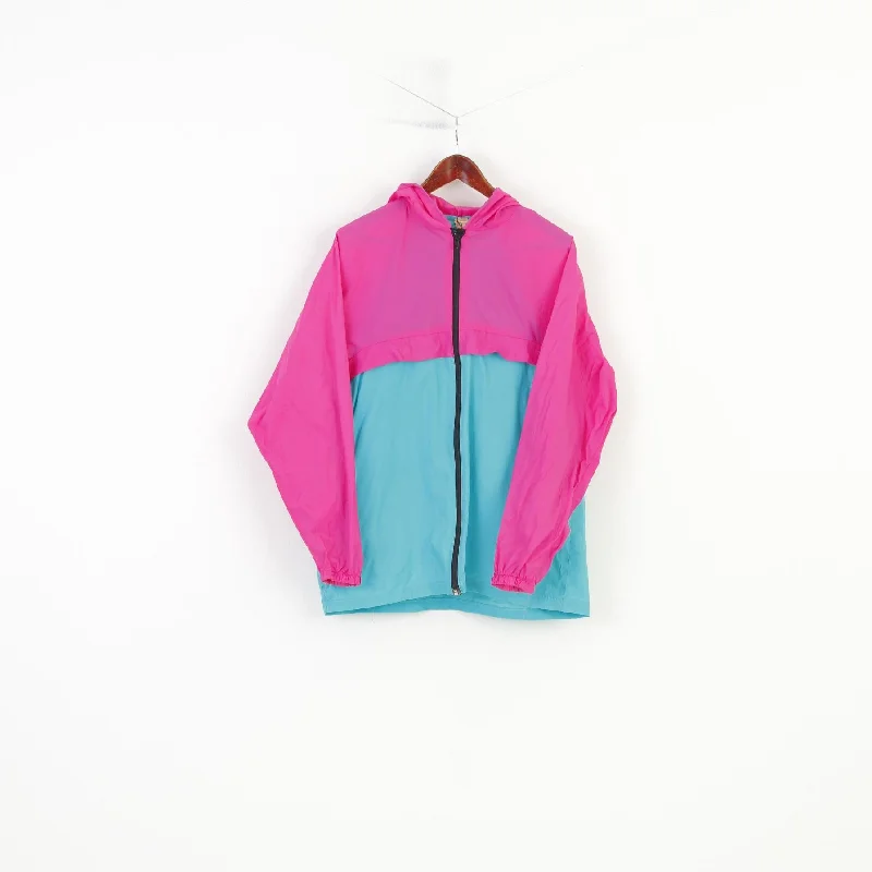 Vintage Men M Jacket Nylon Raincoat Blue Pink Full Zipper Hood Watercoat  Top