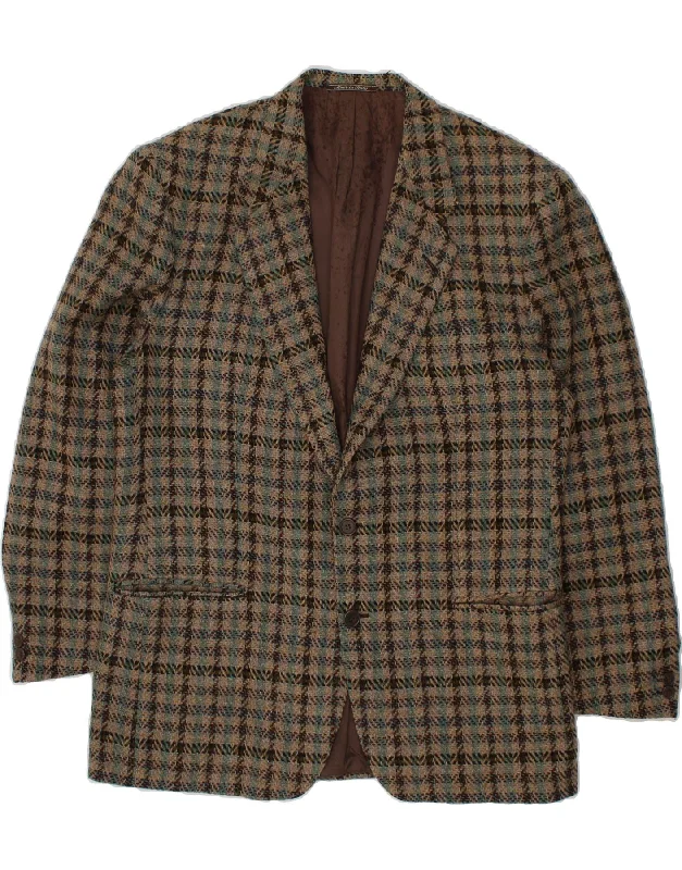 VINTAGE Mens 2 Button Blazer Jacket IT 52 XL Brown Check Virgin Wool