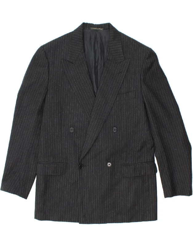 VINTAGE Mens Double Breasted Blazer Jacket IT 50 Large Grey Pinstripe