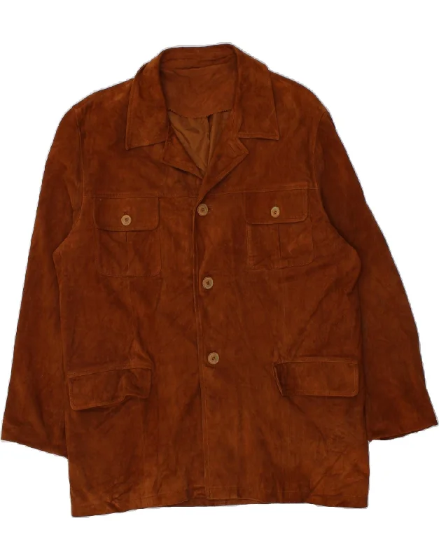 VINTAGE Mens Suede Jacket IT 56 3XL Brown Leather