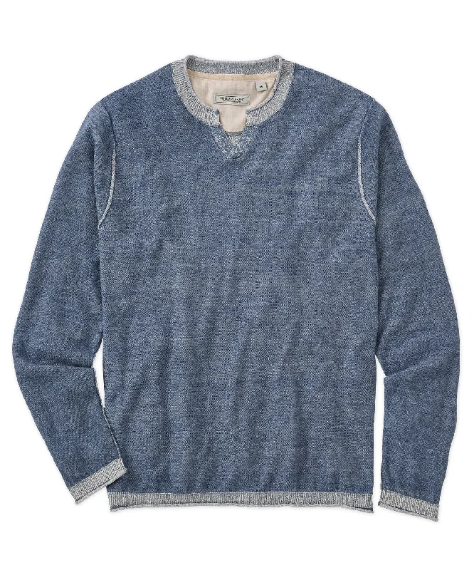 Cotton-Linen Notch Neck Sweater