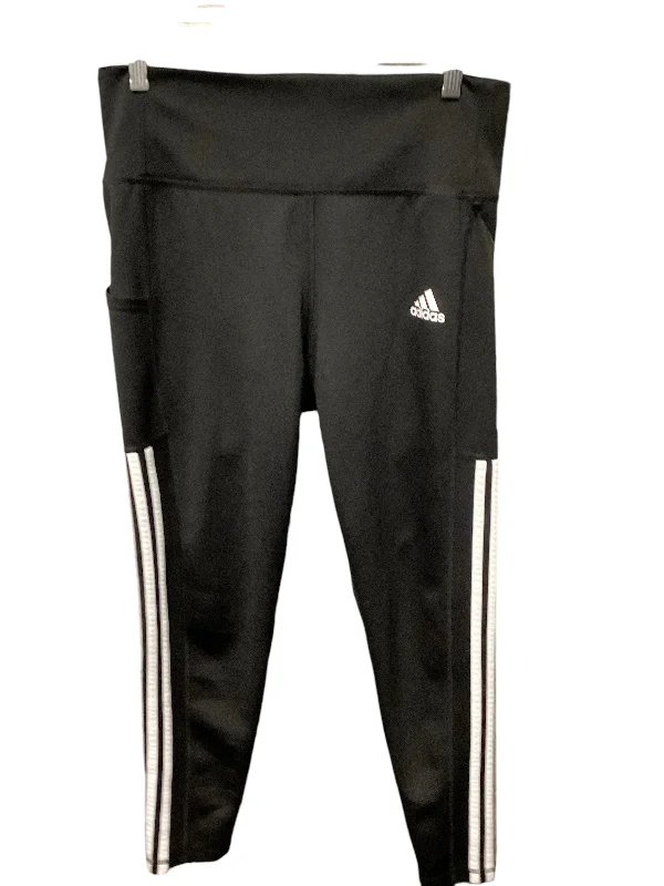 Athletic Leggings By Adidas In Black & White, Size: L