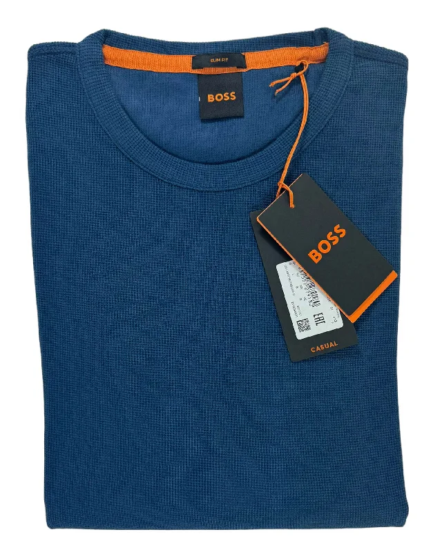 Hugo Boss Casual Sweater Dark Blue Waffle Slim Fit L SALE