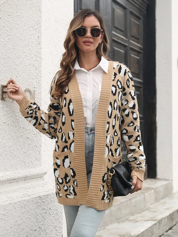 Leopard Jacquard Cardigan Sweater