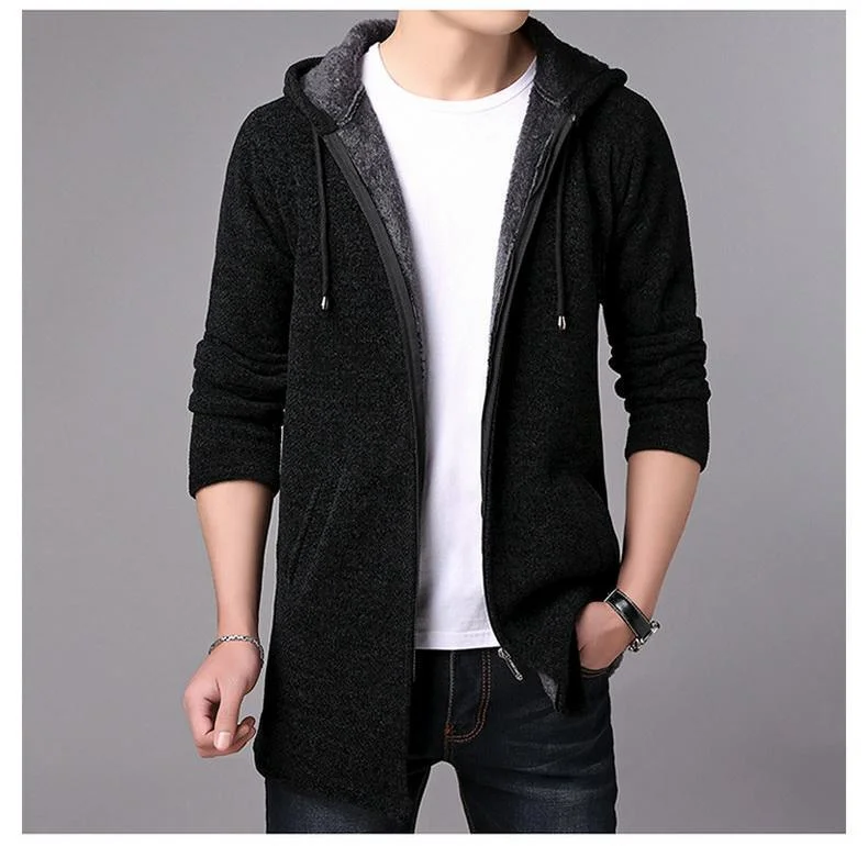 Long Hooded Cardigan Sweater For Men