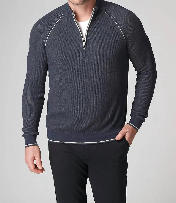 Long Sleeve English Rib Zip Mock Sweater In Midnight