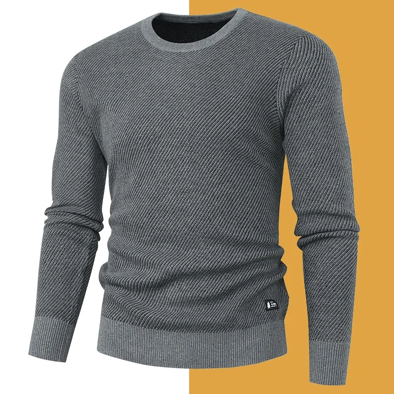 Men's Casual Style Gray Color Cotton O-Neck Knitwear Pullover Sweater