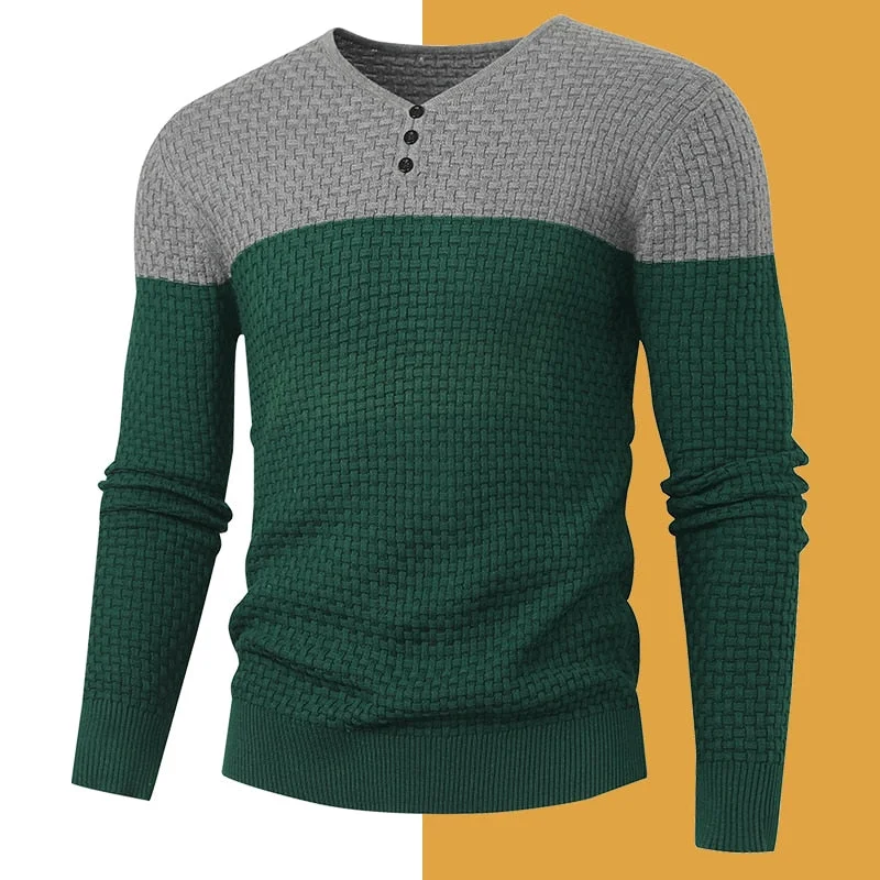 Men's Fashion Green Color Winter Warm O-Neck Knitwear Pullover Sweater