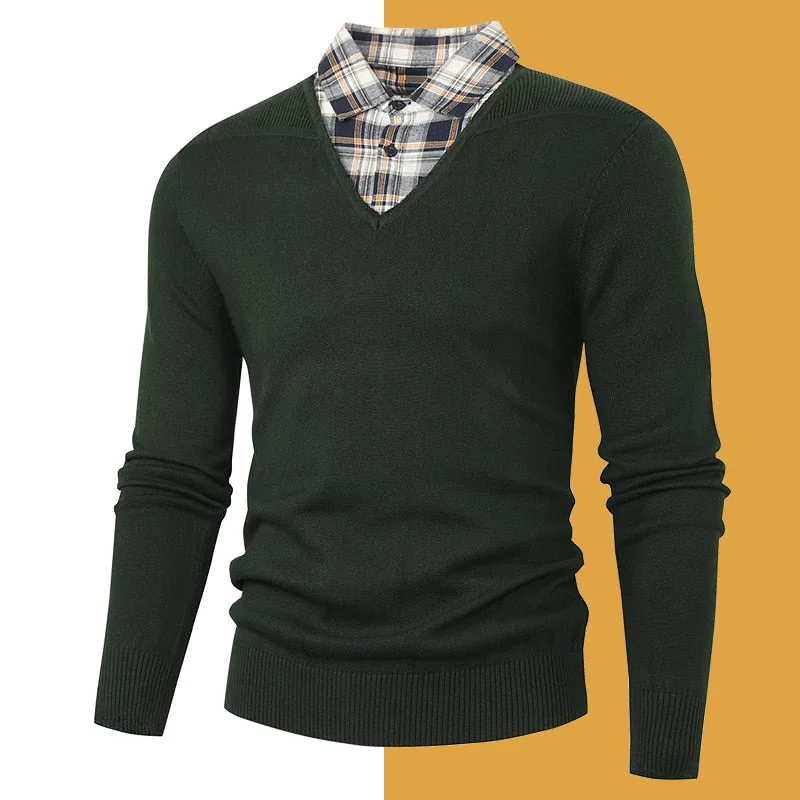 Men's Green Color Standard Wool Slim Fit Knitwear Pullover Sweater