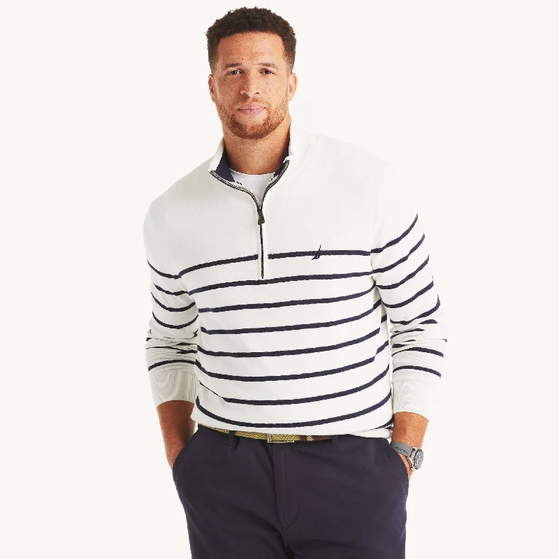 Nautica Mens Big & Tall Navtech Striped Quarter-Zip Sweater